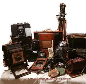A group of vintage cameras